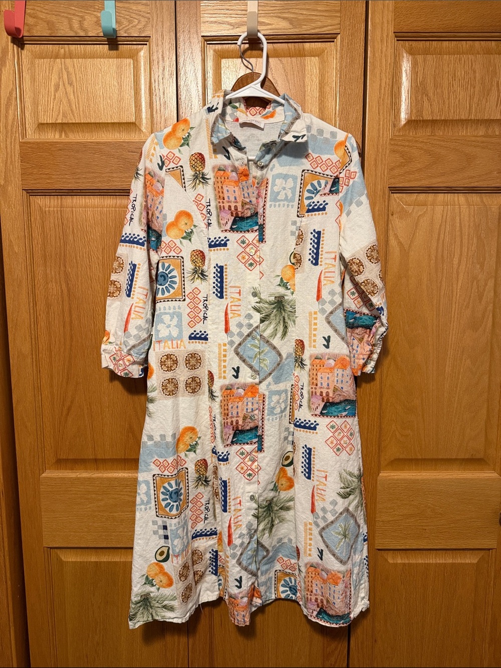 SPIGHE DI LINO Multi  Made In Italy Linen Blend Sicily Print MIDI dress medium